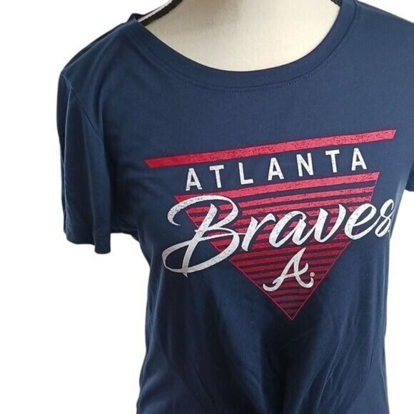 MLB Womens Size S Atlanta Braves T Shirt Navy Blue Short Sleeve Graphic Tee - Picture 3 of 7